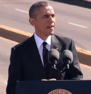 Barack Obama talte på Edmund Pettus Broen i Selma, Alabama, til minde om marchen mod racediskrimination for 50 år siden.
