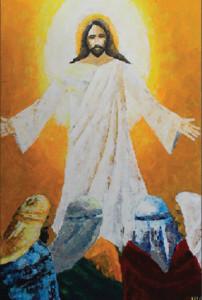 Kvinderne, som gik ud til graven, forventede ikke, at Jesus var opstået. De kendte ham som et menneske. Men han var og er meget mere. Maleri af Peer Laigaard.