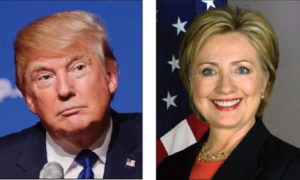 Amerikanerne må sandsynligvis vælge mellem Donald Trump og Hillary Clinton til præsidentvalget. Fotos: Wikipedia.